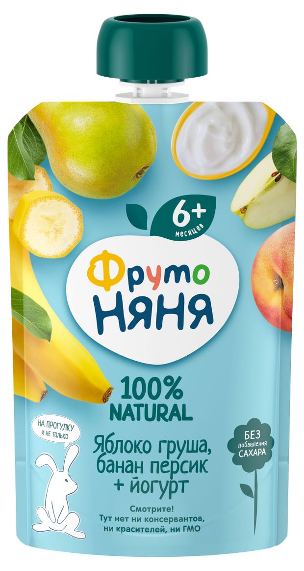 Пюре ФрутоНяня из яблок груш бананов и персиков с йогуртом с 6 мес 90 г 45₽