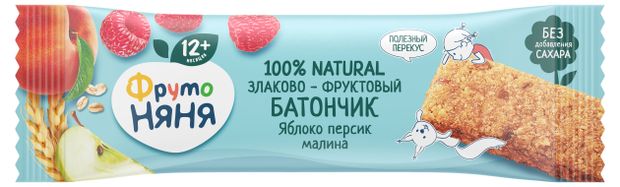 Батончик злаково-фруктовый ФрутоНяня Яблоко-Персик-Малина, 25 г