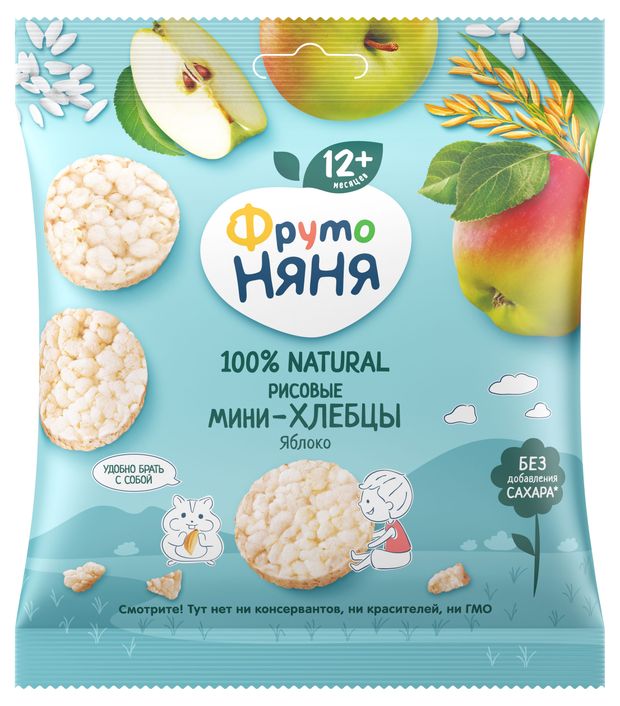 Мини-хлебцы рисовые ФрутоНяня с яблоком и пребиотиком, 30 г