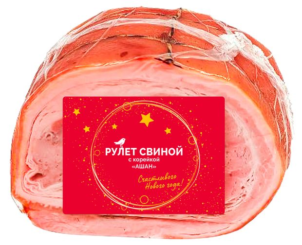 Рулет свиной копчено-вареный АШАН Золотая птица с корейкой 400 г 89₽