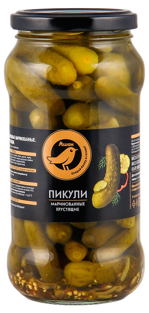 Огурцы АШАН Золотая птица Пикули маринованные 500 г 267₽