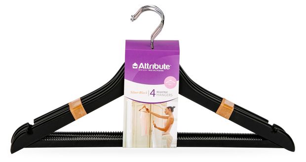 Набор вешалок Attribute Siluet Black универсальные 44 см, 4 шт