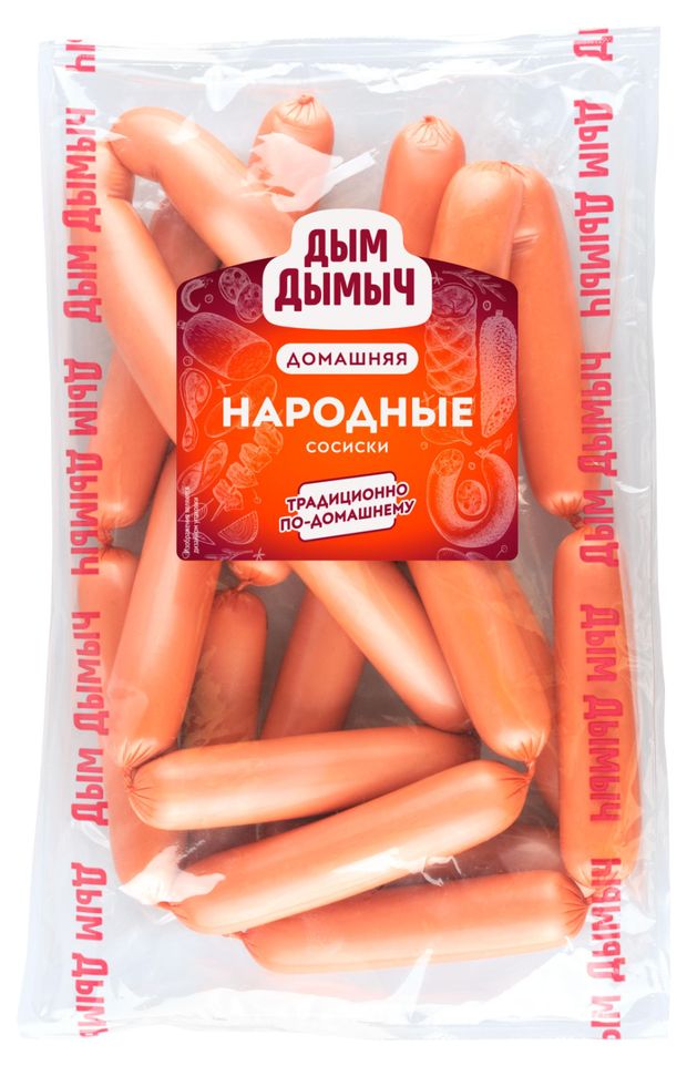 Сосиски Дым Дымычъ Народные (1,2-1,7 кг), 1 упаковка ~ 1,5 кг