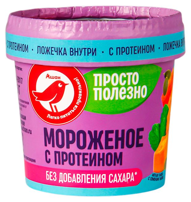 Мороженое молочное с протеином АШАН Красная птица тыква мята без добавления сахара 2%, 75 г