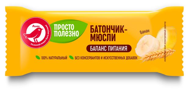 Батончик-мюсли АШАН Красная птица банан 35 г 25₽