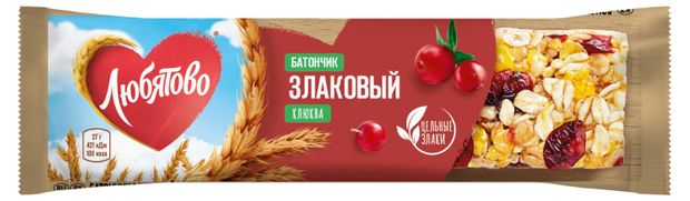 Батончик злаковый Любятово с клюквой 27 г 35₽
