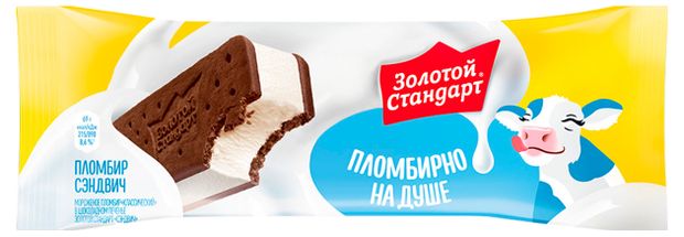 Мороженое пломбир Золотой Стандарт Сэндвич в шоколадной печенье 12 БЗМЖ 69 г 95₽