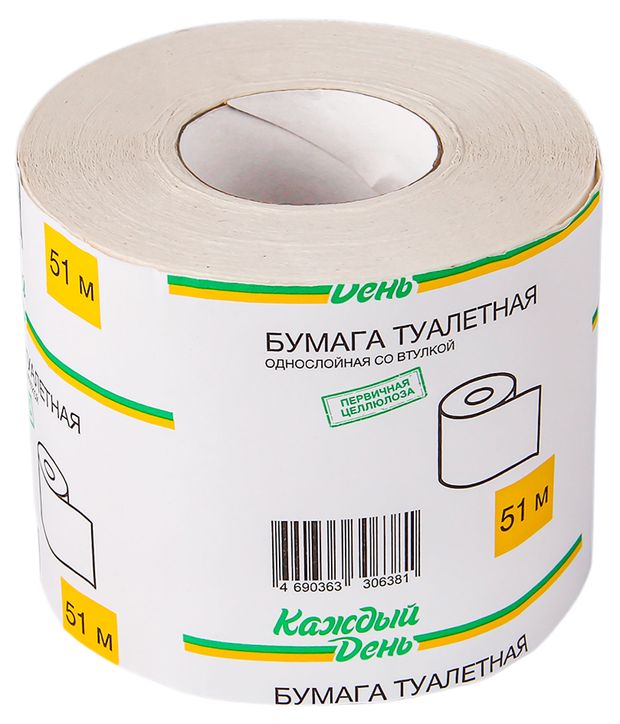 Бумага туалетная Каждый день белая 1 слой 1 рулон 18₽