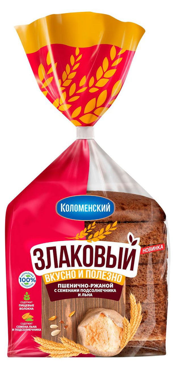 Хлеб ржано-пшеничный Коломенский Злаковый с семенами подсолнечника и льна нарезка, 300 г