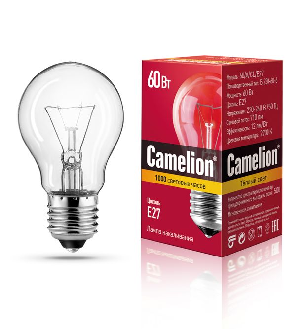 Лампа накаливания Camelion 60Вт E27 теплый свет