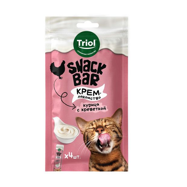 Лакомство для кошек Triol Snack Bar Крем из курицы с креветкой 40 г 100₽