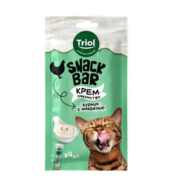 фото Лакомство для кошек triol snack bar крем из курицы с макрелью, 40 г