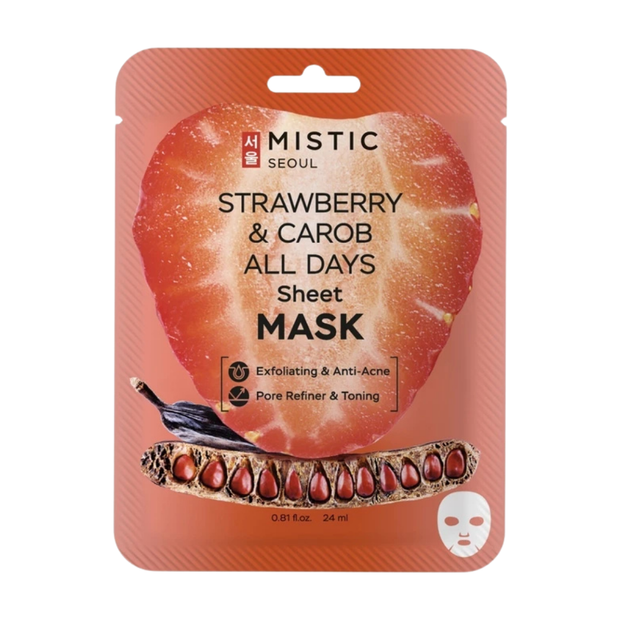 Маска тканевая для лица MISTIC All Days с экстрактами клубники и кэроба, 24 мл
