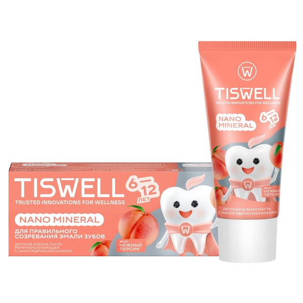 Зубная паста детская TISWELL Реминерализующая Нежный персик от кариеса 612 лет, 60 г