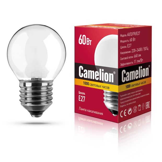 Лампа накаливания Camelion 60W Е27 с матовой колбой