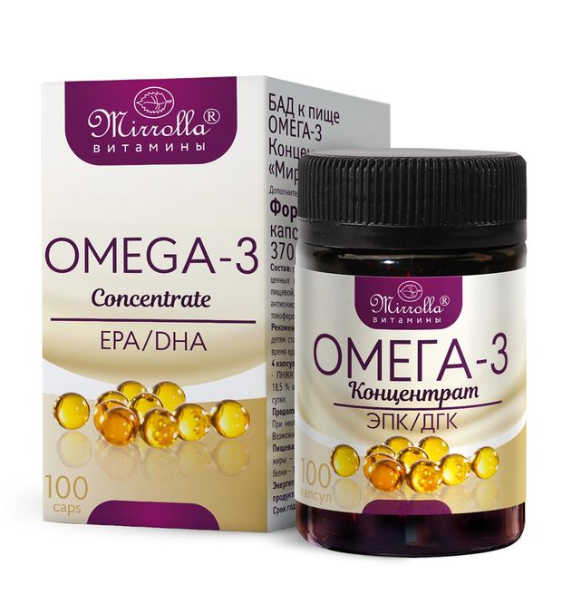 Омега-3 Мирролла Концентрат 370 мг, 100 капсул
