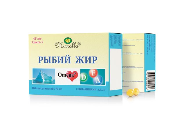 Рыбий жир Мирролла с витаминам A D E 370 мг, 100 капсул