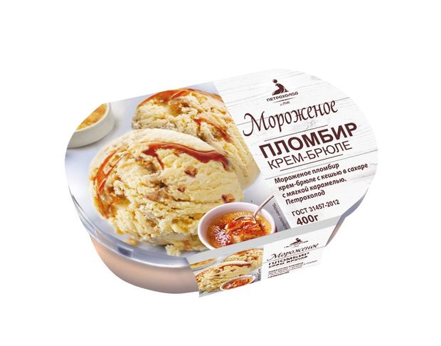 Мороженое пломбир Петрохолод крем-брюле с кешью и карамелью 12% БЗМЖ, 400 г