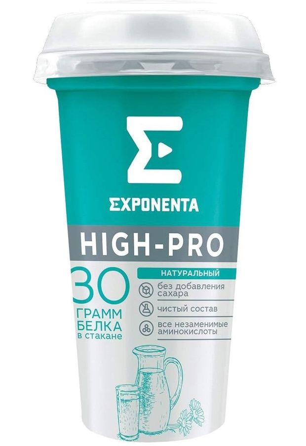 Напиток кисломолочный Exponenta High-pro натуральный без добавления сахара 0% БЗМЖ, 250 мл