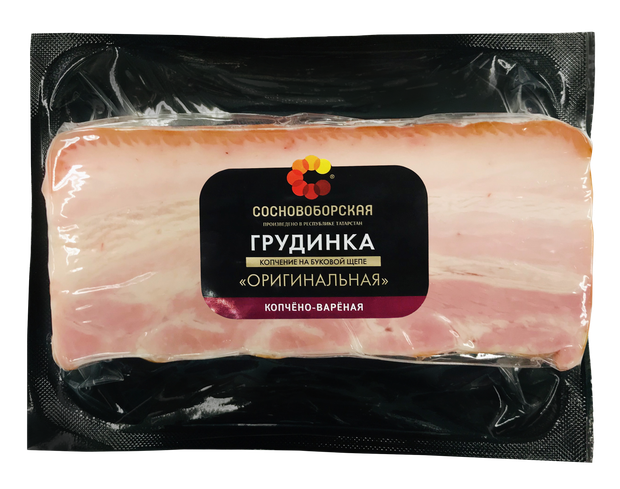 Грудинка копчено-вареная Сосновоборская Оригинальная на буковой щепе, 300 г