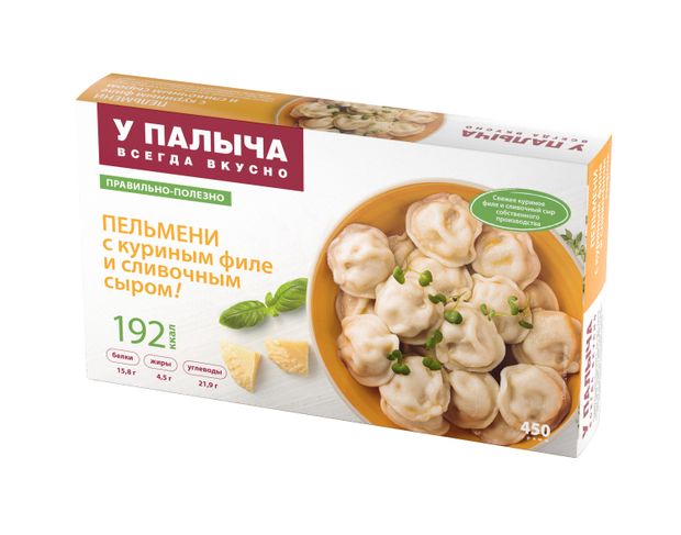 Пельмени мясные У Палыча с куриным филе и сливочным сыром замороженные, 450 г