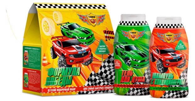 Набор подарочный для мальчиков Гонки Формула победы, Шампунь с кондиционером 2в1 250 мл + Гель для душа 250 мл
