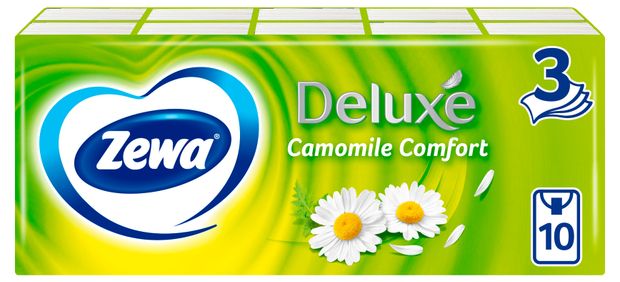 Платочки бумажные носовые Zewa Deluxe Ромашка 3 слоя 10х10 шт 130₽