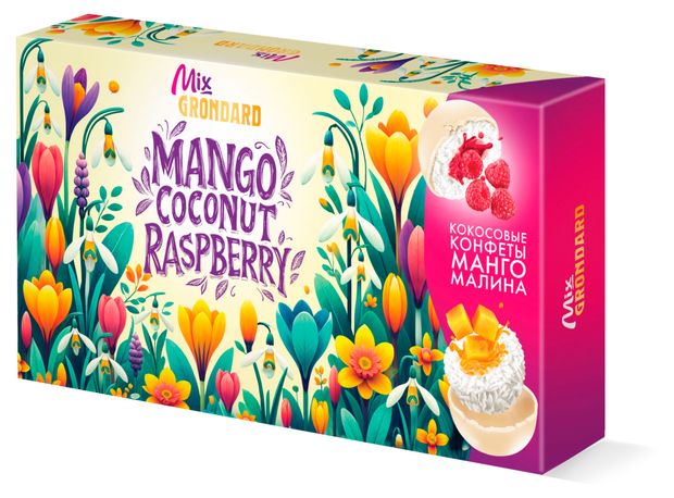 Конфеты кокосовые Mix GRONDARD Ассорти с начинками манго и малина, 126 г