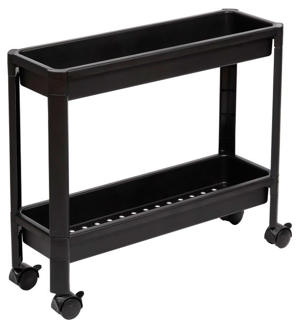 Этажерка узкая Violet Vikea 2-х ярусная на колесиках черная, 530х175х455 мм
