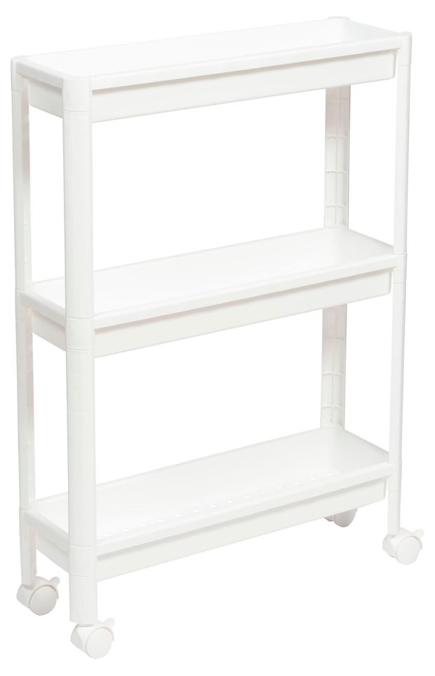 Этажерка узкая Violet Vikea 3-х ярусная на колесиках белая, 530х175х755 мм