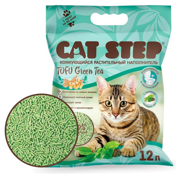 Наполнитель для кошачьего туалета Cat Step Tofu Green Tea комкующийся растительный, 12 л