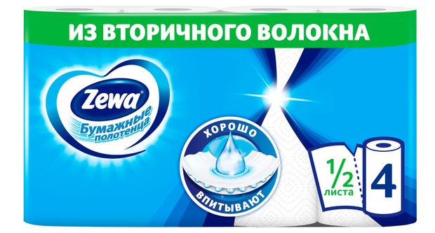 фото Полотенца бумажные zewa 1/2 листа, 4 рулона