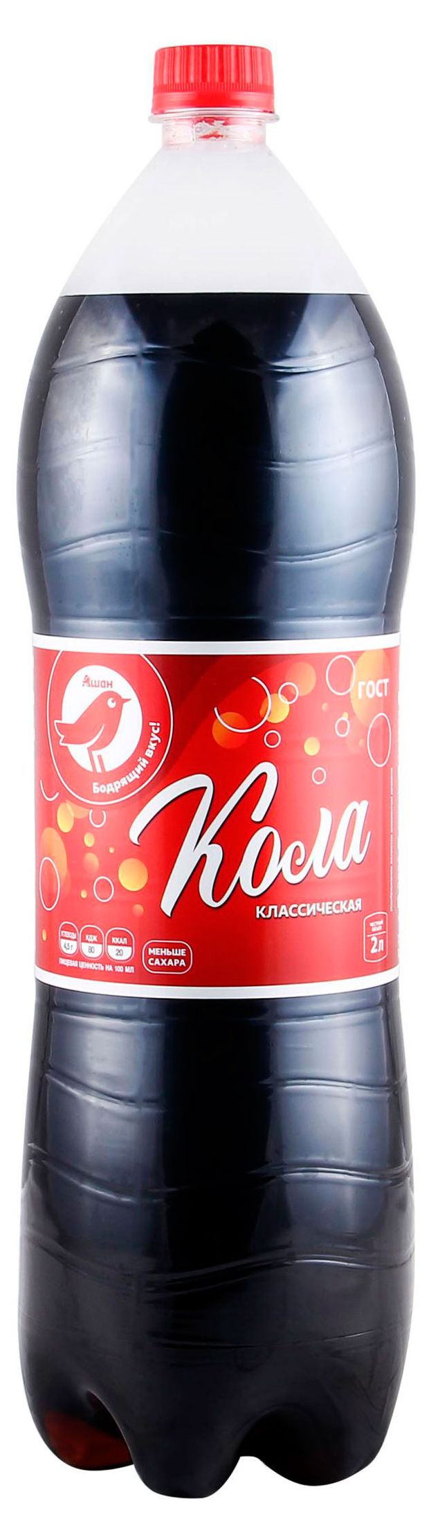 Напиток сильногазированный АШАН Красная птица Кола безалкогольный 2 л 90₽