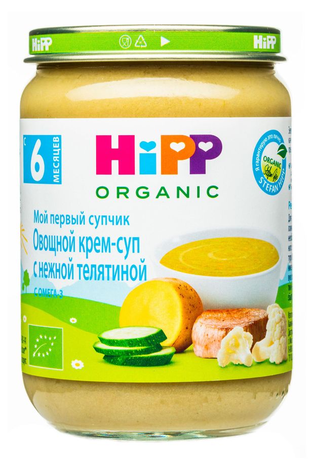 Крем-суп овощной HiPP с нежной телятиной с 6 мес 190 г 240₽