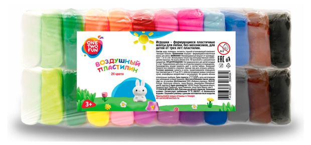 Пластилин воздушный набор ONE TWO FUN, 24 шт