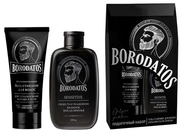 Набор подарочный Borodatos, Гель-стайлинг для волос 75 мл + бальзам после бритья 250 мл