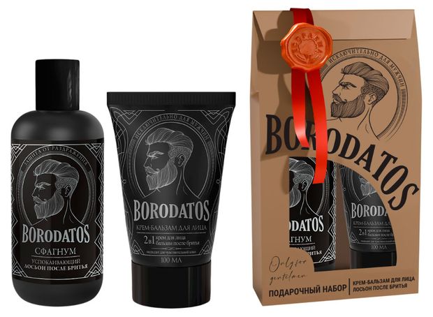 фото Набор подарочный borodatos, лосьон после бритья 200 мл + крем-бальзам для лица 100 мл