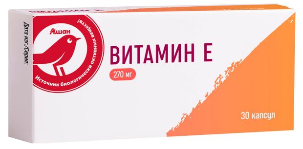 Аптека Витамин Е АШАН Красная птица 270 мг, 30 капсул