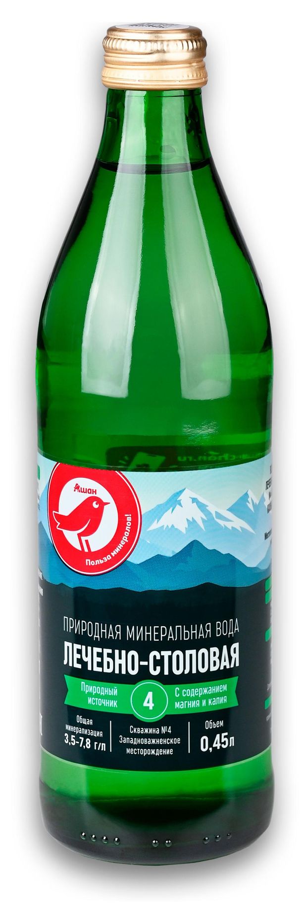 Вода минеральная лечебно-столовая АШАН Красная птица 4 с газом 045 л 55₽