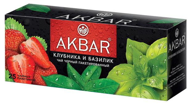 Чай черный AKBAR Клубника и базилик в пакетиках, 1,5 г х 25 шт