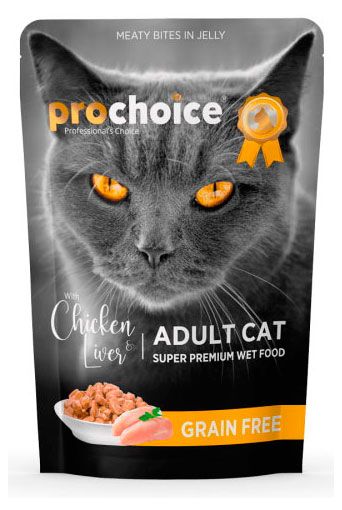 Корм влажный для кошек Prochoice с курицей и печенью кусочки в желе, 85 г