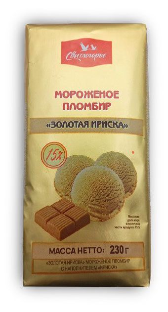 Мороженое пломбир Свитлогорье Золотая ириска 15% БЗМЖ, 230 г