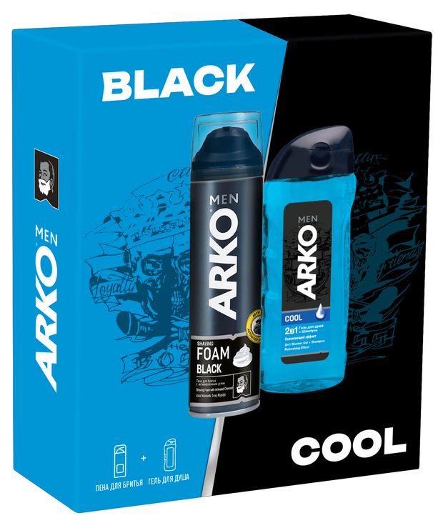 фото Набор подарочный arko, пена для бритья black 200 мл + гель для душа cool 260 мл