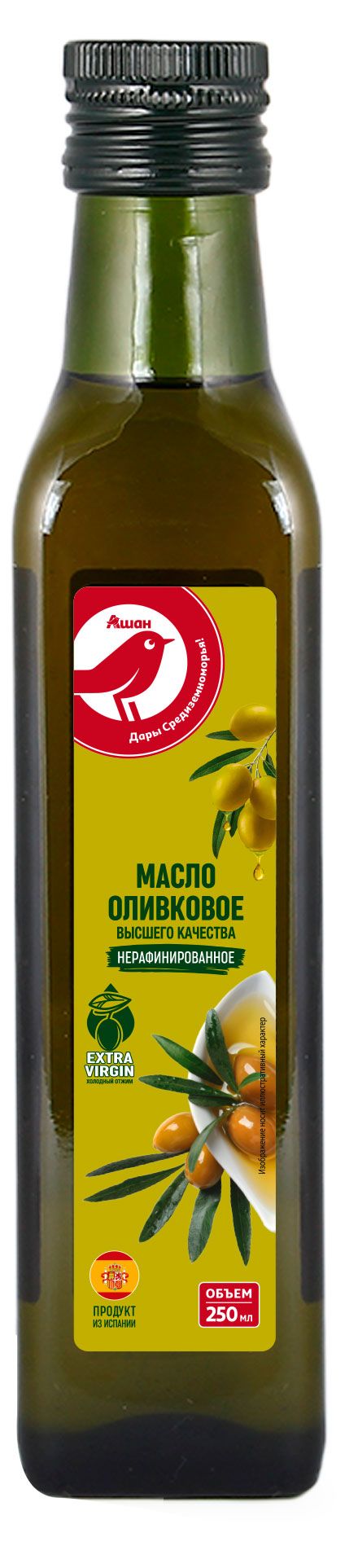 Масло оливковое АШАН Красная птица Extra Virgin Испания, 0,25 л