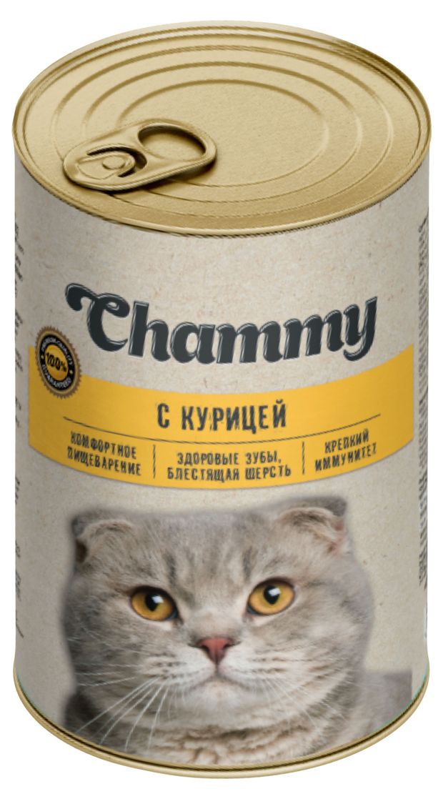 Зоотовары Корм консервированный для кошек Chammy с курицей в соусе, 415 г