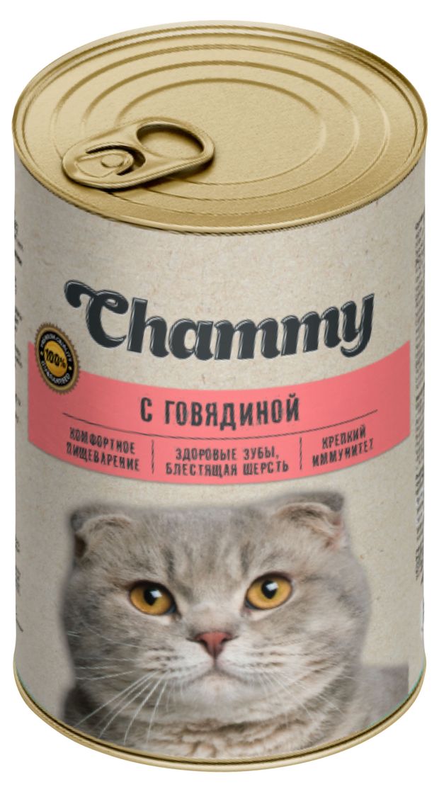 Корм консервированный для кошек Chammy с говядиной в соусе, 415 г