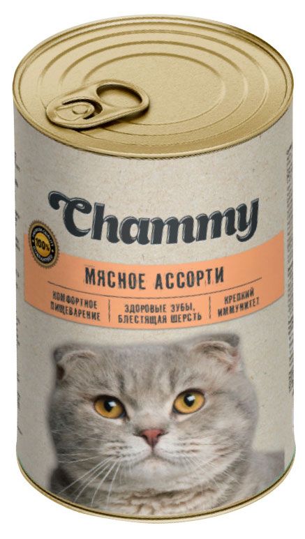 Корм консервированный для кошек Chammy мясное ассорти в соусе, 415 г