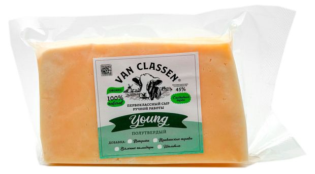 Сыр полутвердый молодой Van Classen Young organic фермерский 45% БЗМЖ, 170 г