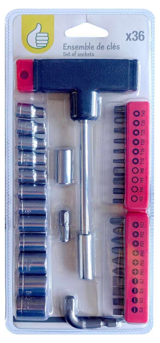 Отвертка с Т-образной ручкой с набором бит и торцевых головок, 36 предметов