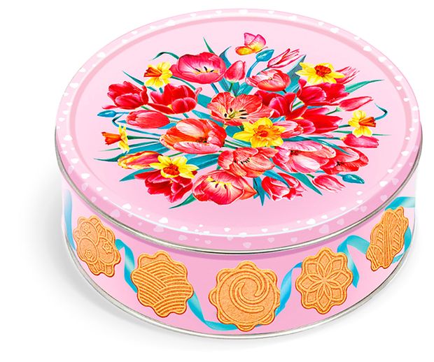 Печенье АШАН Красная птица Цветочки в железной банке, 150 г